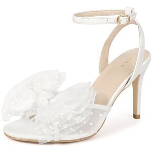 Bridal Heel Slingback Stiletto Heels Bow Wedding Shoes White